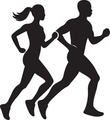 man and woman run silhouette vector