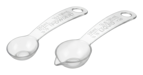 Measuring ingredients clear measuring spoons for cooking kitchen tools isolated on transparent background