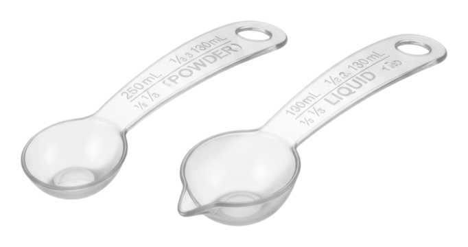 Measuring ingredients clear measuring spoons for cooking kitchen tools isolated on transparent background