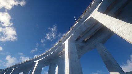 A photo of a bridge taken from a low angle with a sky background