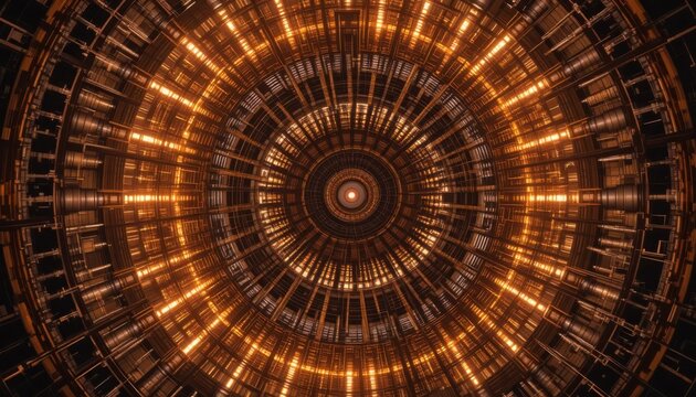 Abstract concentric circles with glowing lines creating a futuristic tunnel effect - Powered by Adobe