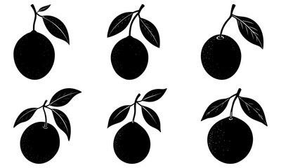 Fresh citrus fruit with leaves, a simple black silhouette for natural designs, healthy eating projects, and vibrant summer promotions or organic food concepts