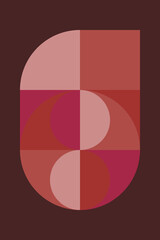 Modern abstract geometric art in retro style in pink, terra, brown. Bauhaus inspired wall decor.