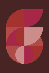 Modern abstract geometric art in retro style in pink, terra, brown. Bauhaus inspired wall decor.