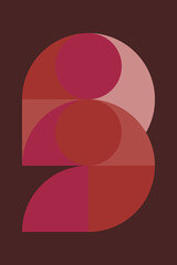 Modern abstract geometric art in retro style in pink, terra, brown. Bauhaus inspired wall decor.