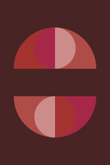 Modern abstract geometric art in retro style in pink, terra, brown. Bauhaus inspired wall decor.