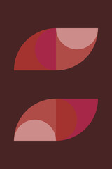 Modern abstract geometric art in retro style in pink, terra, brown. Bauhaus inspired wall decor.
