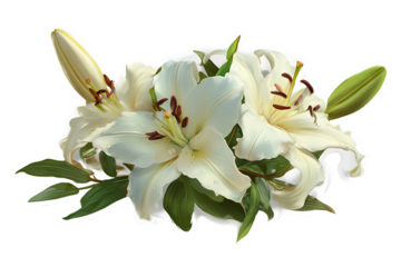 Sticker of White Lily Bouquet Transparent Background with Multiple Blooming Flowers