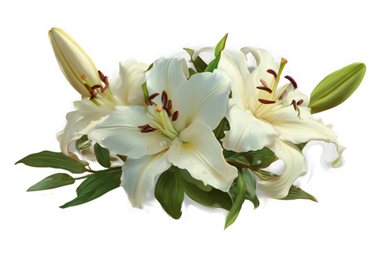 Sticker of White Lily Bouquet Transparent Background with Multiple Blooming Flowers