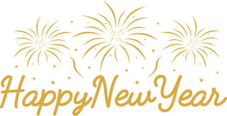 Happy New Year - golden text, inscription, style, fireworks, New Year's Eve ver 2