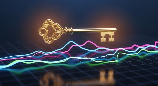 Golden key on financial graph for unlocking success