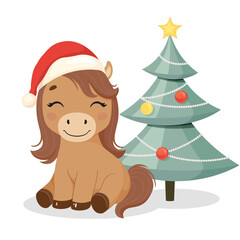 Cute smiling brown horse character. Symbol of New year 2026..