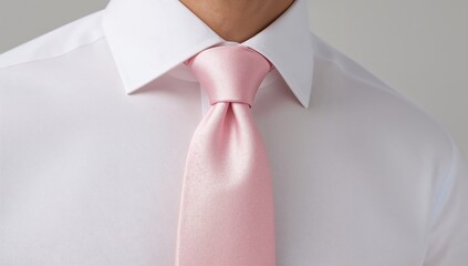 Elegant pink silk tie on white dress shirt for formal business and wedding attire fashion trends