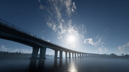A photo of a bridge taken from a low angle with a sky background