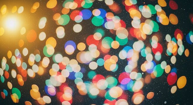 Vibrant bokeh lights create a festive mood, perfect for holiday promotions, party invitations, or a touch of magic in your creative projects