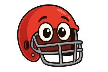 Red football helmet cartoon character with big eyes, expressing playfulness and readiness for sports competition on transparent background