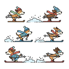 Stylized canine athletes elegantly glide across pristine snow in a winter wonderland depiction