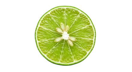 Vibrant lime slice showing juicy pulp and rind isolated on transparent background