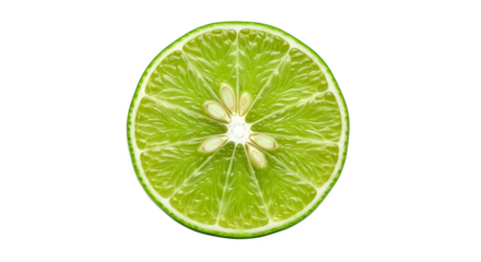 Vibrant lime slice showing juicy pulp and rind isolated on transparent background