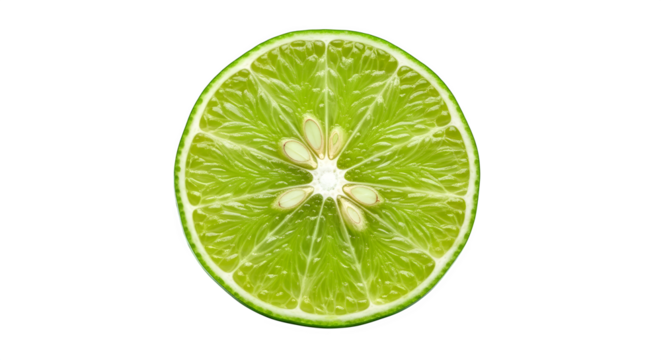 Vibrant lime slice showing juicy pulp and rind isolated on transparent background