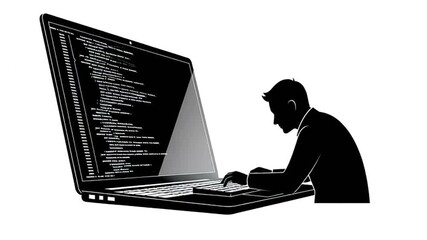 Dynamic coder working intensely on a laptop writing code, the digital world in motion, a modern professional creating software solutions, a focus on technology and innovation - Powered by Adobe