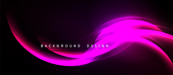 Abstract pink curves over black background. Smooth lines create dynamic, modern visual effect. Text reads background design.