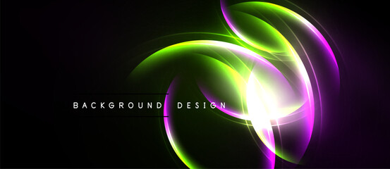 Abstract glowing curves, vibrant colors, dark background. Modern design element, dynamic composition, smooth gradients.