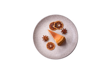 New York cheesecake, a slice of sweet pie, a classic cheesecake dessert. New York cheesecake