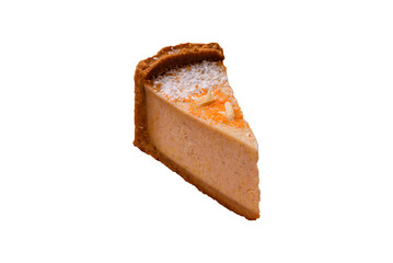 Cheesecake, a slice of sweet pie, a classic cheese dessert. Cheesecake as a food background