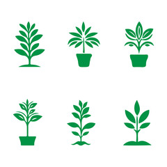 Collection of green plant icons representing growth and nature