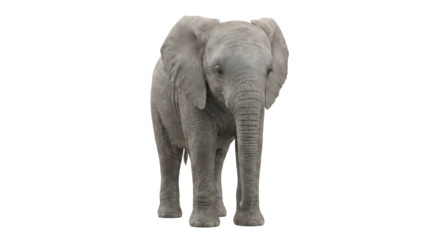 Young African elephant standing front view on white isolated on a transparent background