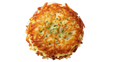 Golden brown crispy potato latke or hash brown isolated on transparent background