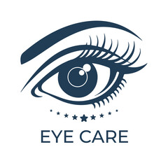 Eye care logo design illustration. Simple, modern, minimalist flat silhouette eye optic for health and vision care.