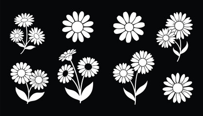 Flowers icon set. Flowers isolated on transparent background. Flowers in modern simple. Cute round flower plant nature collection. Vector illustrator.