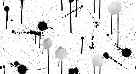 Abstract halftone background featuring a mix of black and white halftone dots and brush strokes. Vector black ink splatter brush stroke on diagonal halftone background.