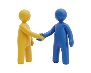 Two stylized figures engaging in a firm handshake against a neutral background