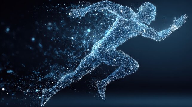 Digital Runner Silhouette Representing Artificial Intelligence and Performance Enhancement in Future Technology with Data Connectivity