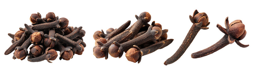Set of spice, brown cloves, isolated on a transparent background.