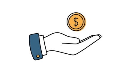 Hand holding a coin with a dollar sign, representing giving, earning, or saving money, suggesting finance, economy, or investment.