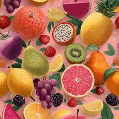summer fresh fruit seamless background
