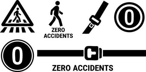 Naklejka premium Safety icons set including pedestrian crossing zero accidents seatbelt buckle vector illustration