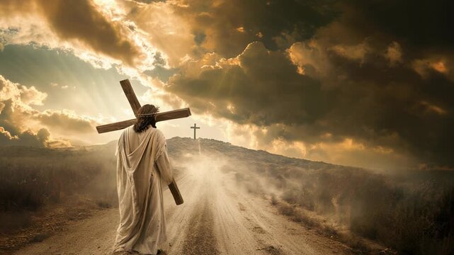 Jesus Christ is carrying his cross