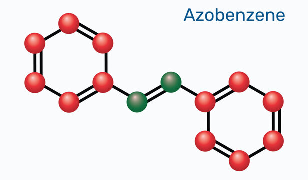 Azobenzene molecule, photoswitchable chemical compound. Molecular model. Vector Illustration