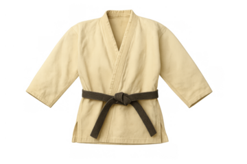 Judo or martial arts uniform, gi top with a black belt, representing discipline, training, and achievement on transparent background