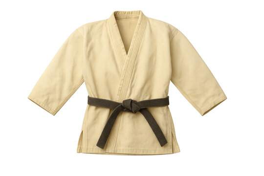Judo or martial arts uniform, gi top with a black belt, representing discipline, training, and achievement on transparent background