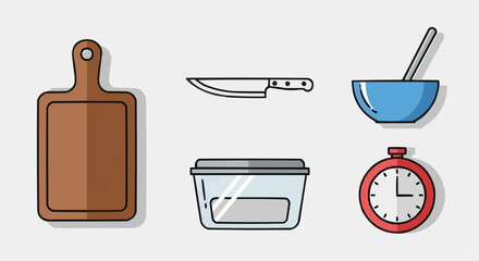 Collection of Kitchen Utensils and Cooking Tools for Food Preparation