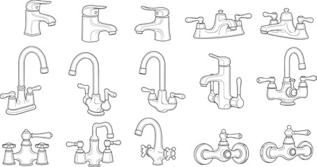 Faucet design collection, modern fixtures, plumbing hardware, spout styles, handle types, interior detail, bathroom, kitchen, water tap, sink fitting, dual handle, single handle, high ar