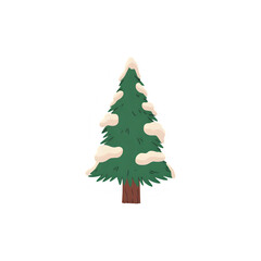 Winter pine tree covered with snow, festive icon