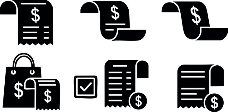 Financial bill payment icons set with shopping bags receipt checklist and dollar symbols vector illustration
