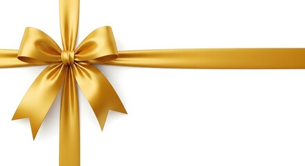 Elegant gold ribbon with bow festive decoration for gift wrapping isolated on white background